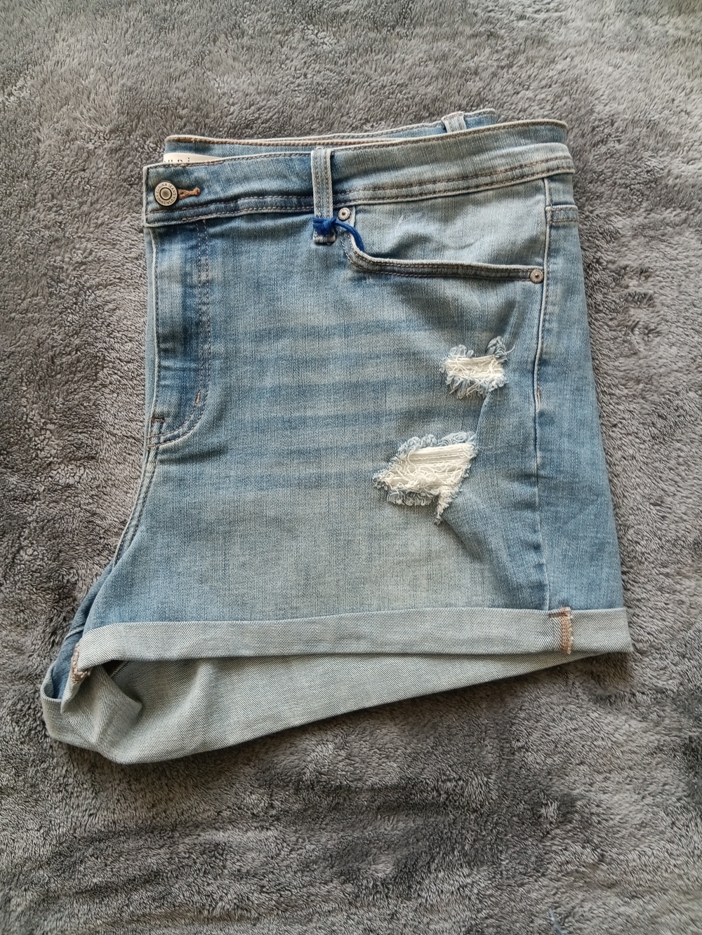 eunina Light Blue Distressed Roll-Hem Denim Shorts